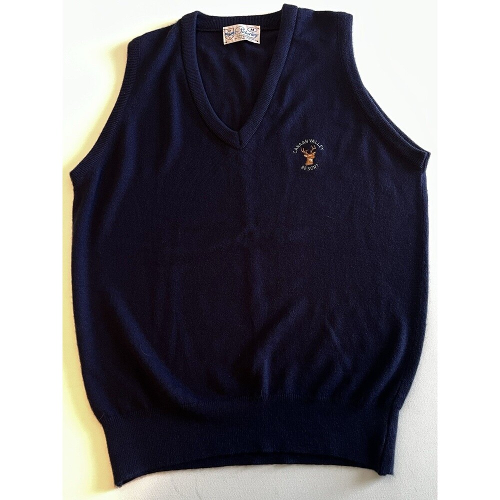 Vintage Canaan Valley Resort Navy Vest W. Virginia Pickering Kimberton Deer Med